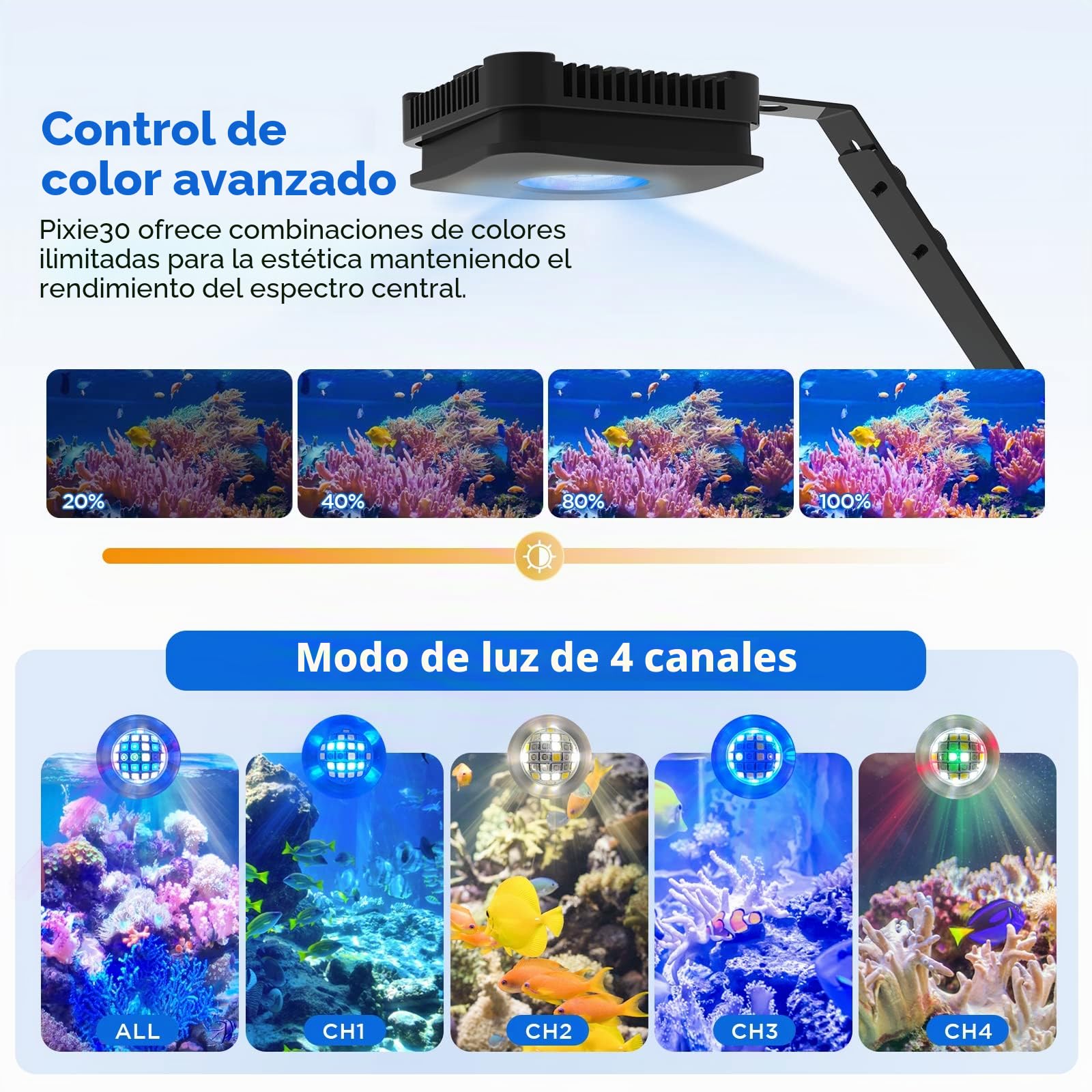Lominie Luz LED para acuario, luz regulable para pecera con mando RF y soporte, espectro completo para peces marinos y tanques de arrecife coralino (Pxie30 Marino) (P30 Agua Salada)