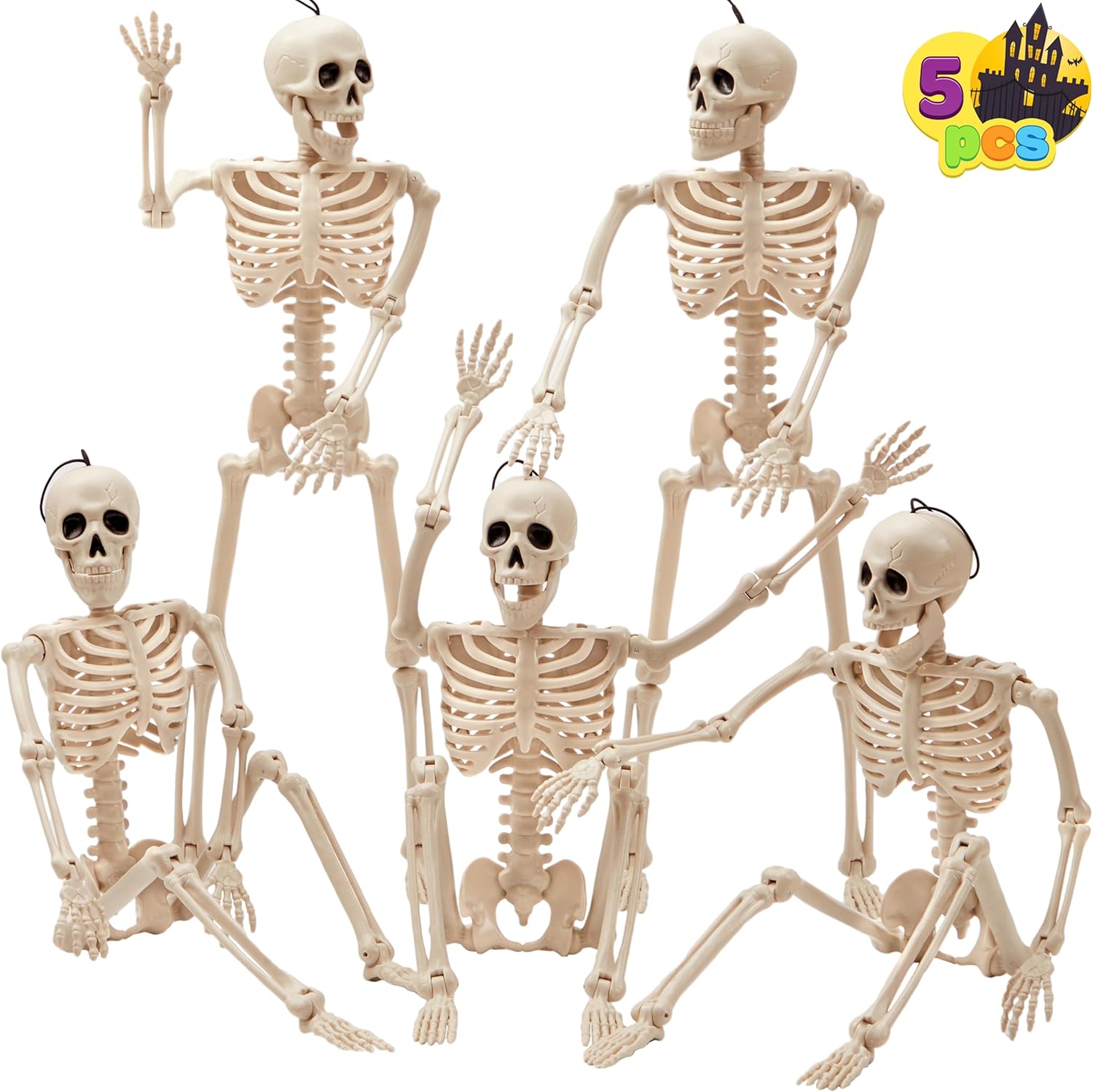 JOYIN 5 PCS Posable Halloween Skeletons 16 Inches Full Body