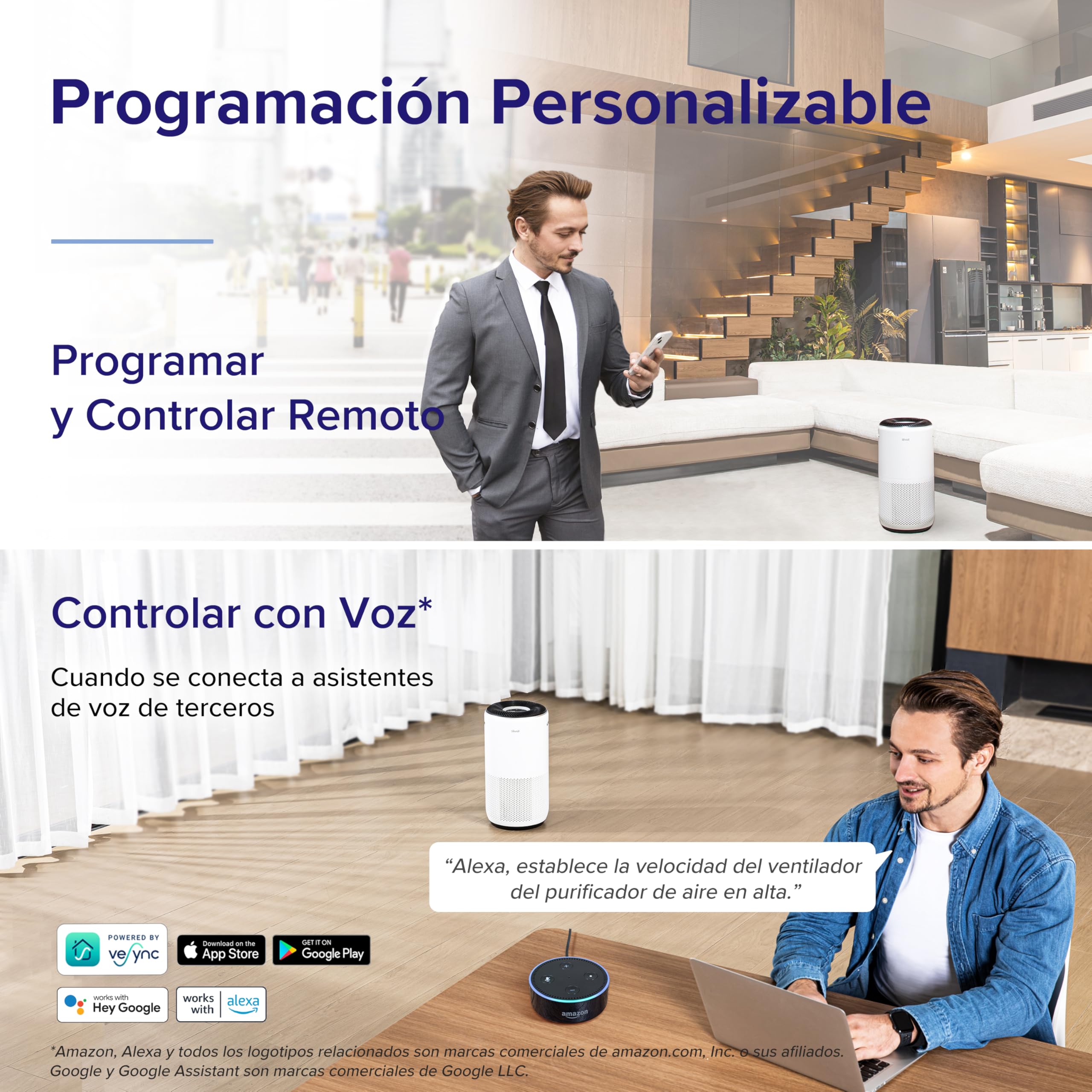 LEVOIT Purificador de Aire Inteligente con APP y ALEXA, Purificador de Aire CADR 400m³/h a 83m², 24dB Silencioso, Pantalla PM2.5, Filtro HEPA, Elimina el 99.97% de Alergias Polen Polvo Olores