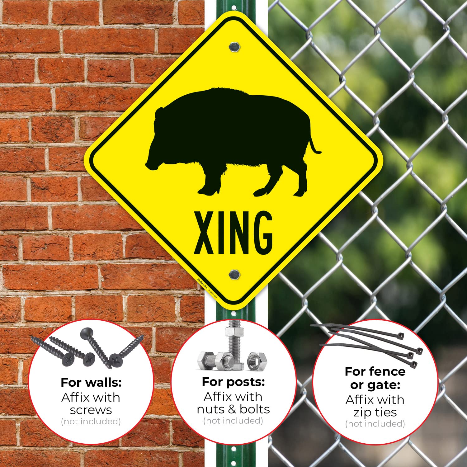 Wild Hog Crossing Sign, 18x18 Inches, Rust Free .063 Aluminum, Fade Resistant, Made in USA