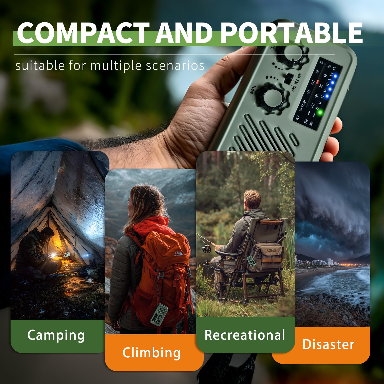 Linterna Solar Recargable con Radio, FM/Am Radio de Emergencia Portátil, Radio Solar de Emergencia con Manivela con LED 2000mAh Powerbank SOS Alarma USB para Camping al Aire Libre Kit Supervivencia