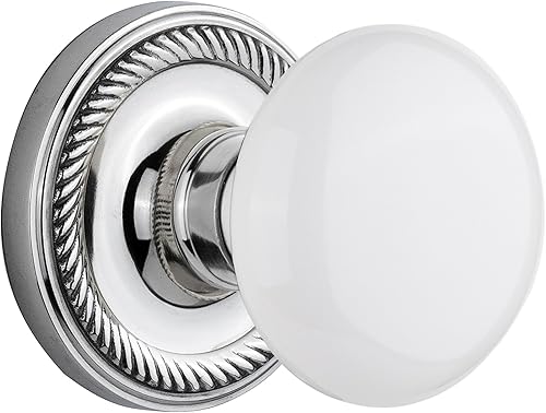 Miniatura 6 de Nostalgic Warehouse Roseta de cuerda con perilla de porcelana blanca, privacidad - 2.375 pulgadas, latón antiguo