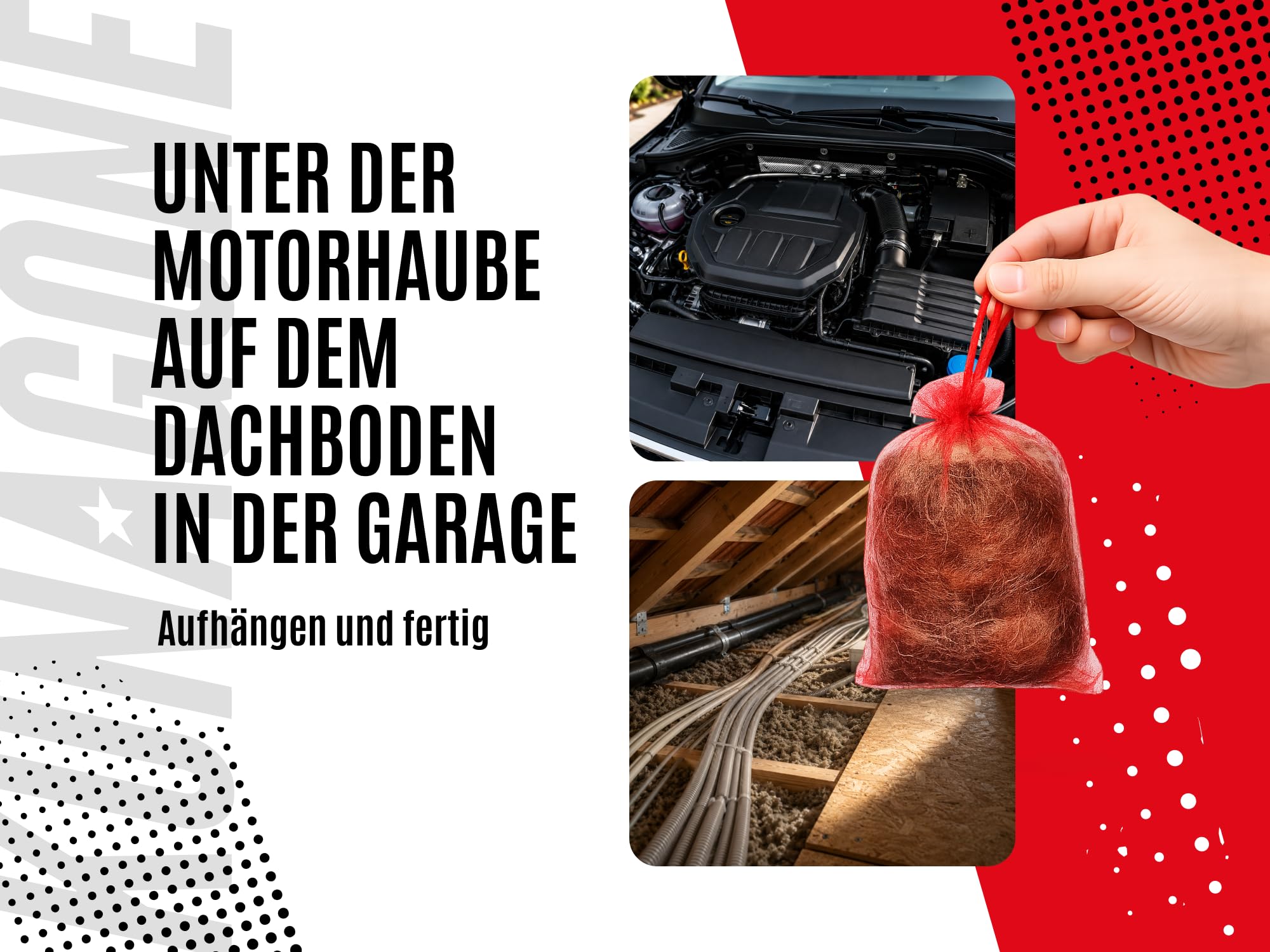 Marderschreck, Marder-Abwehrmittel 24er-Pack, Natürliches Mittel gegen Marder für das Auto und den Dachboden, Marderabwehr, Marderschutz, Hundefell mit Wachs, wirkt 3-6 Monate, 24 Stück