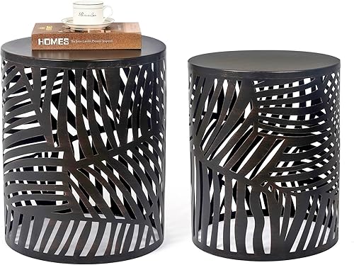 Miniatura 1 de Joveco Juego de 2 mesas de acento de metal mesa de centro anidada moderna mesa auxiliar mesas auxiliares decorativas taburetes de noche para sala de