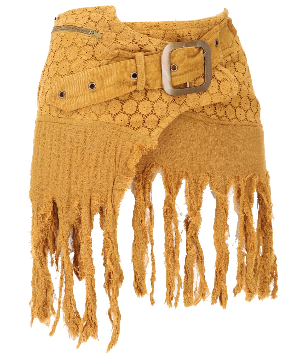 GURU SHOP Goa Minirock, Wickelrock, Tribal Cacheur, Fransenrock, grün | Super kurzer Lagenrock, Baumwolle, Reißverschlusstasche, Spitze, Slim Fit, modischer Look, vielseitig kombinierbar