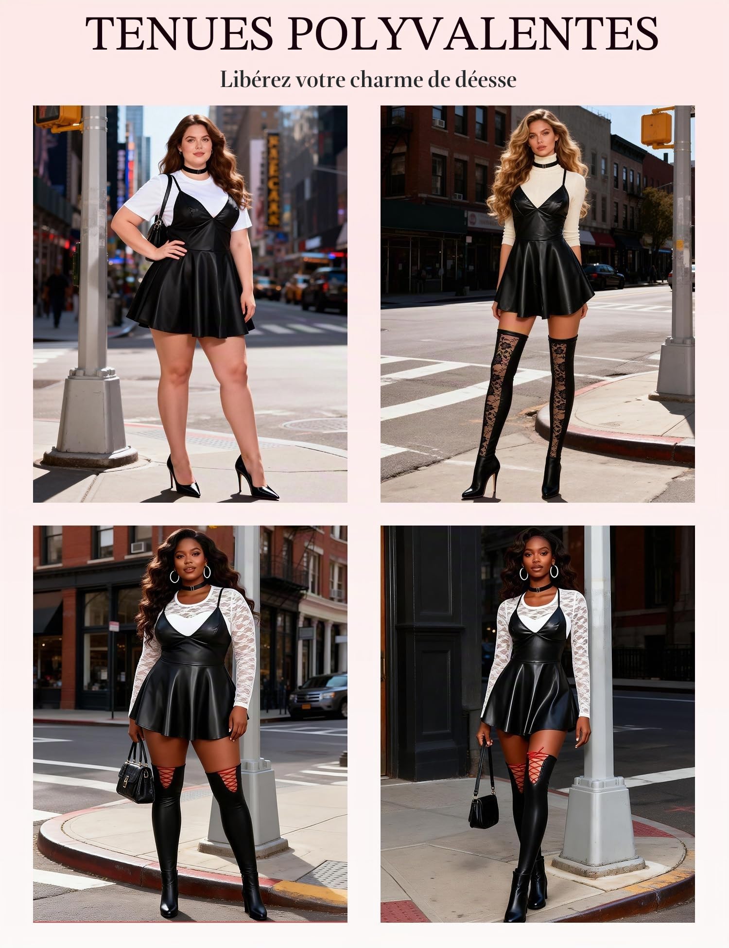 comeondear Robe Sexy Femme Érotique Grande Taille Simili Cuir Tenue Moulante Mini Robe Courte Clubwear Ensemble de Lingerie Dos Nu Col V avec Anneau de Cou