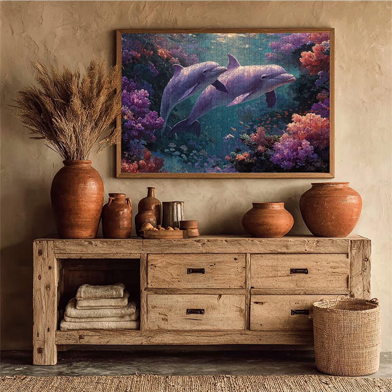 Puzzle 2000 elementów dla dorosłych delfin, drewniane puzzle, 99 x 70 cm, dla mężczyzn, kobiet, starszych seniorów, części ściśle do siebie pasują, dekompresja, dekoracja ścienna, prezenty dla