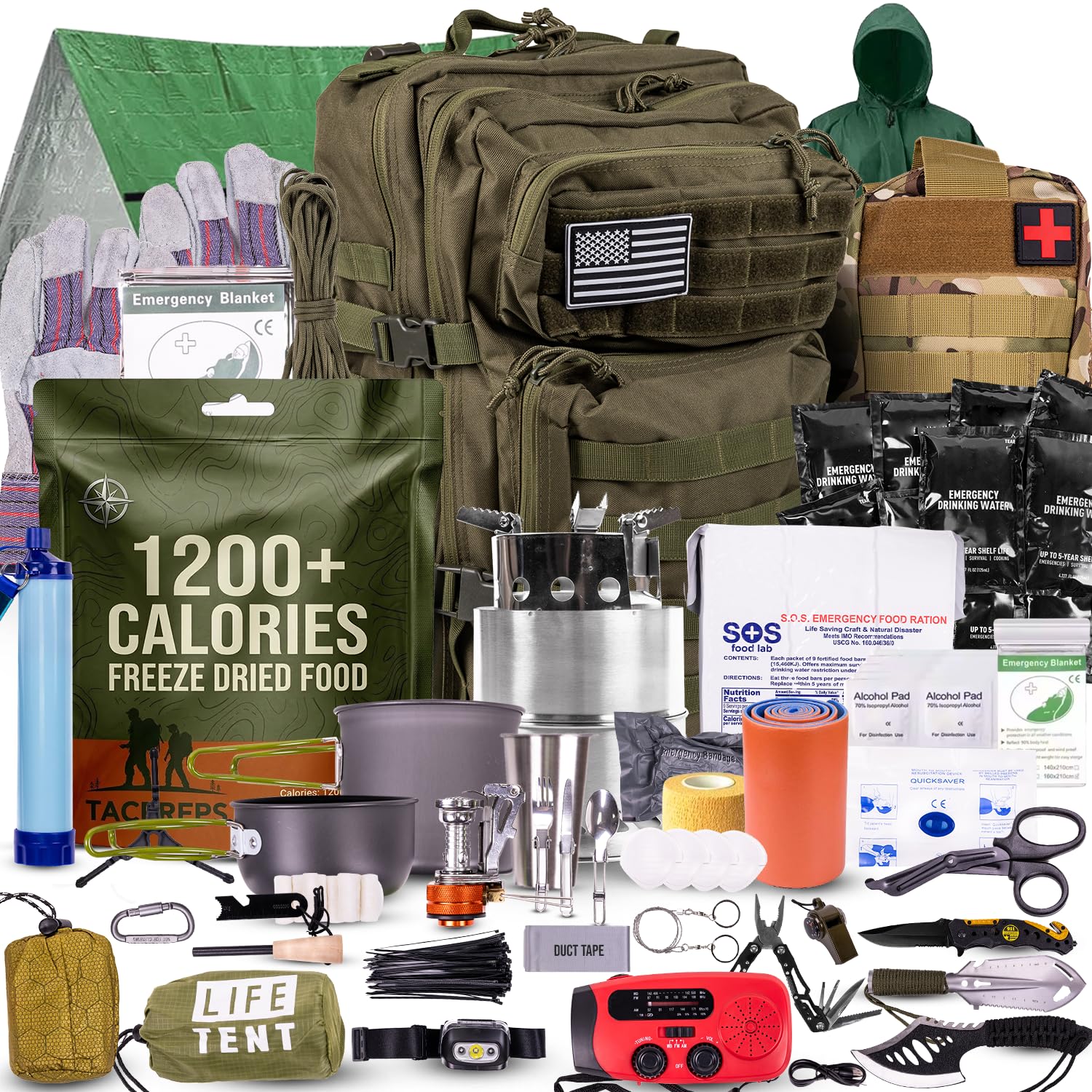 TacPreps Bug Out Bag Backpack Survival Kit, Prepper Emergency Survival Gear