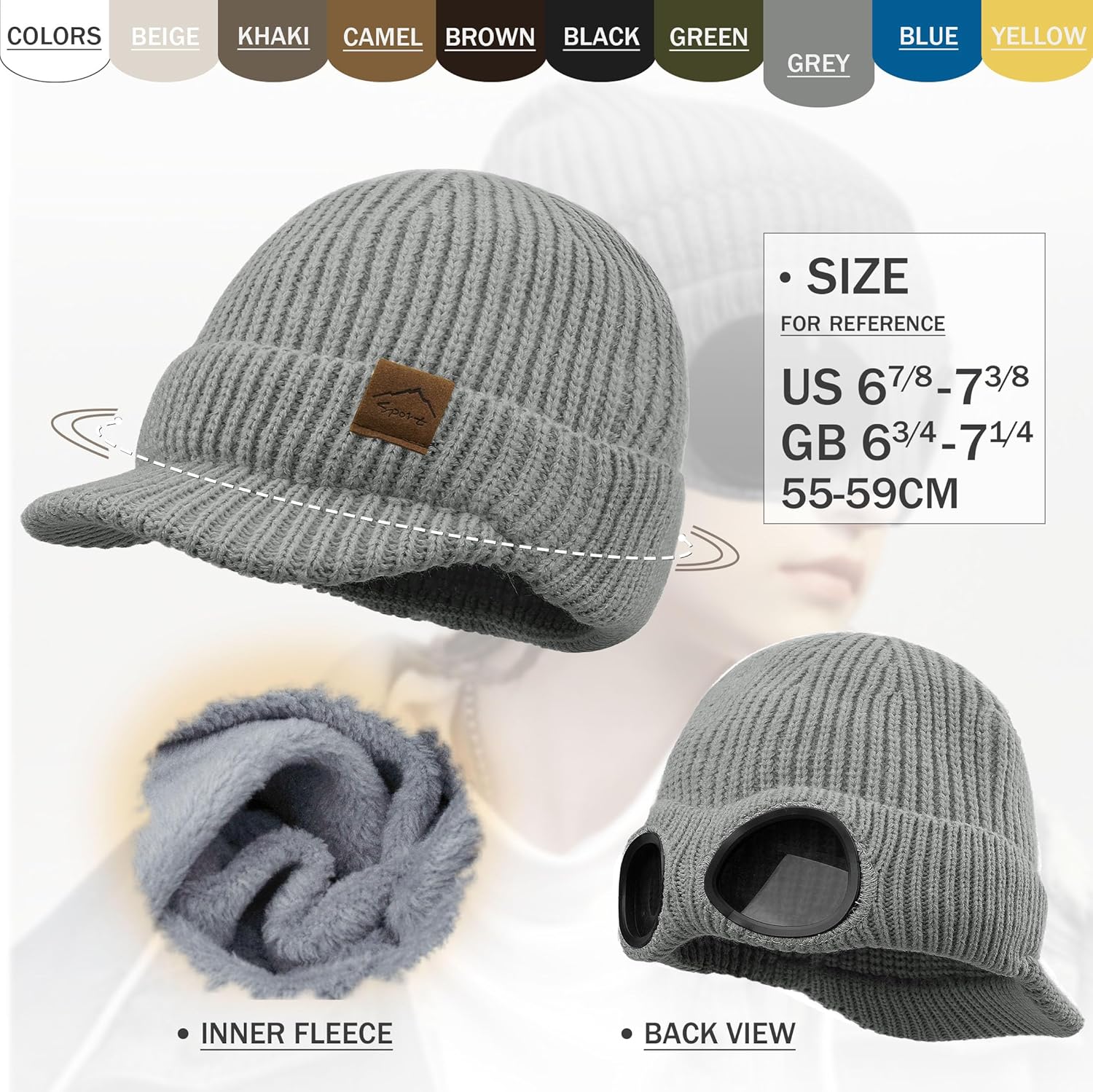 Clakllie Winter Visor Beanie Stretchy Cable Knitted Hats Stylish Skullcap Cold Weather Ski Snow Caps Cadet Newsboy Cap - Image 4