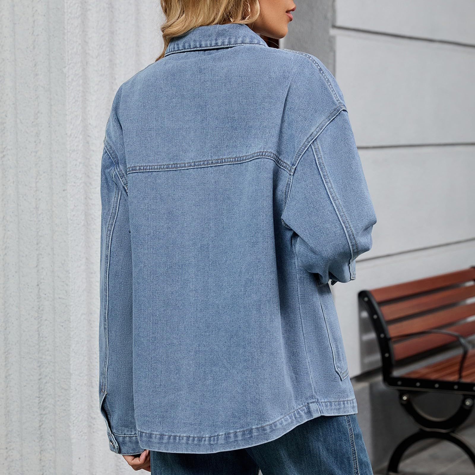 Generisch Jeansjacke Damen Mit Knöpfen Übergangsjacke Langarm Mantel Jeans