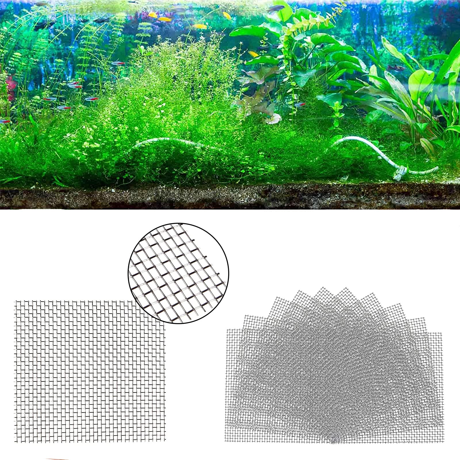 14 Pièces Mousse Plante Aquatique Décoration - 8 X 8 CM Accessoire Grillage Fin en Acier Inoxyable - Maille Fine Pour Aquarium
