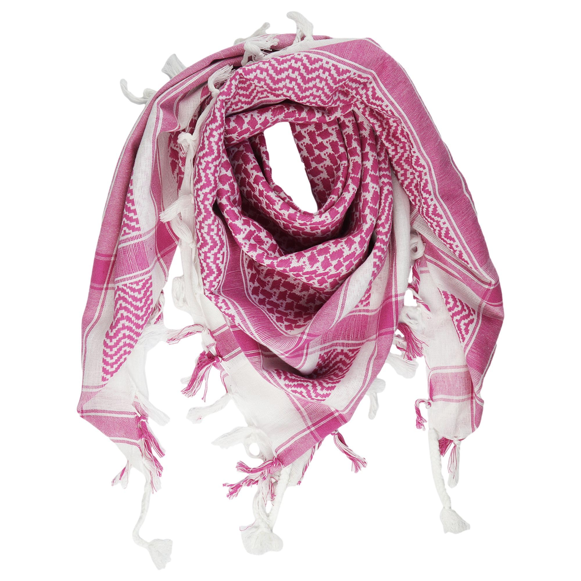 Freak Scene White Kufiya - Pink - 40X40 Inch - Shemagh - Arafat Scarf Palestinian Plo Pali-Scarf - 100% Cotton