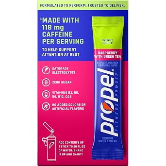 Propel Electrolyte Water Beverage Mix, Raspberry With Green Tea, 0.11 Oz X 8