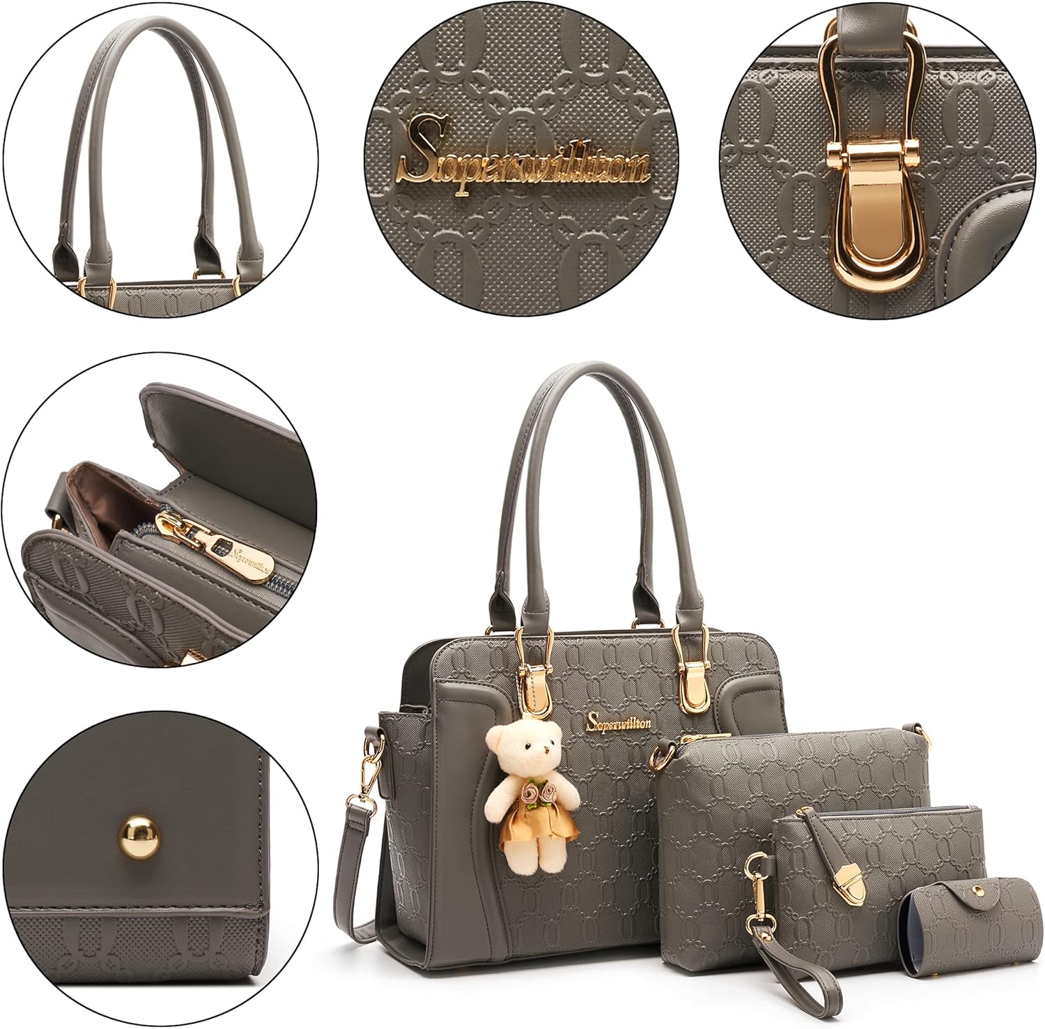 Women's Fashion Handbags Tote Bags Shoulder Bag Top Handle Satchel Purse Set 4pcs - Image 5