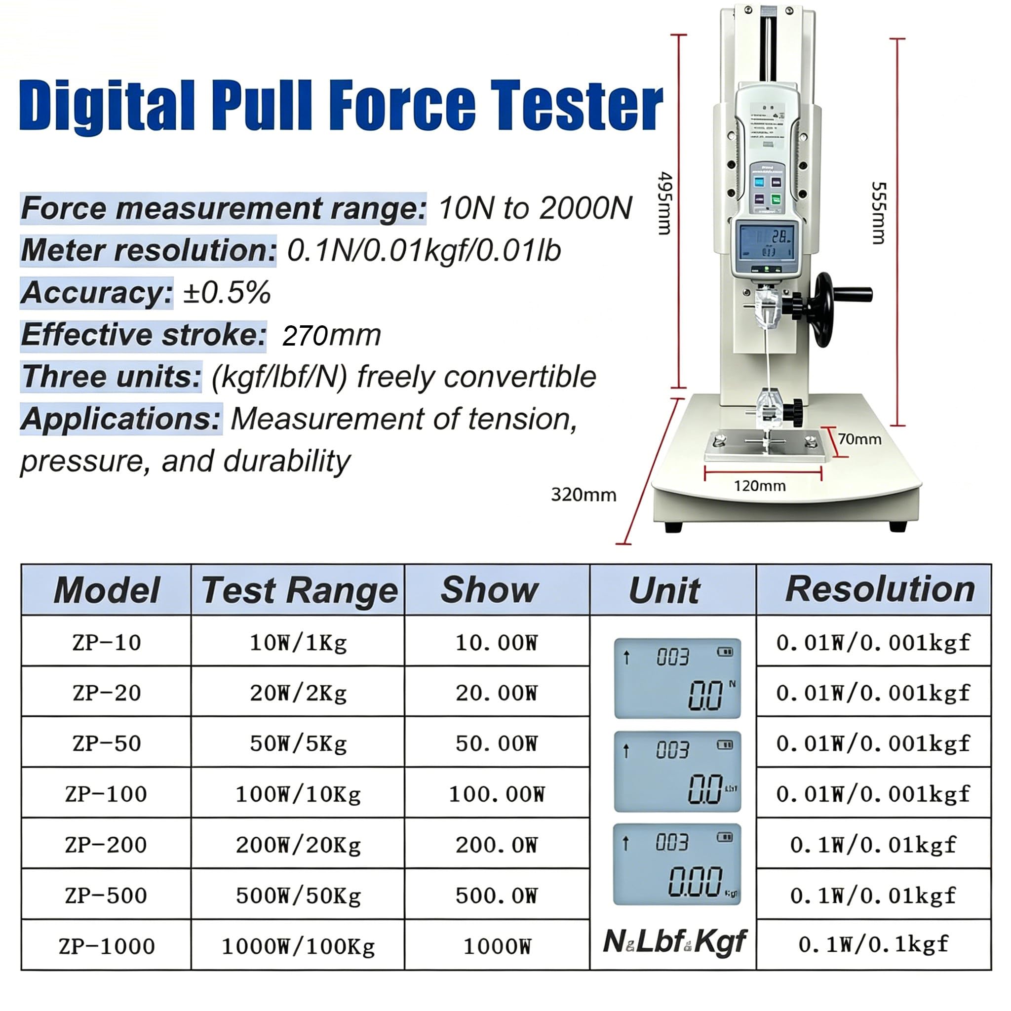 Machine d'essai de traction numérique 10-2000 N, support de dynamomètre manuel, course de 270 mm, avec 5 sondes, fonction de sortie, commande par volant, affichage clair, pour textiles Standard-20N