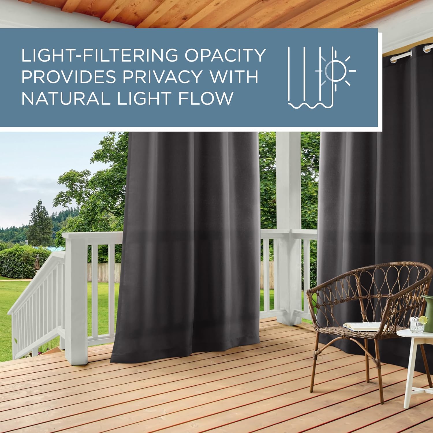 TOWN & COUNTRY BASICS Cabana Solid Heavyweight Indoor Outdoor Curtains, Light Filtering Opacity with Grommet Top, Water Repellent, 2-Pack Set, 54"x84", Charcoal