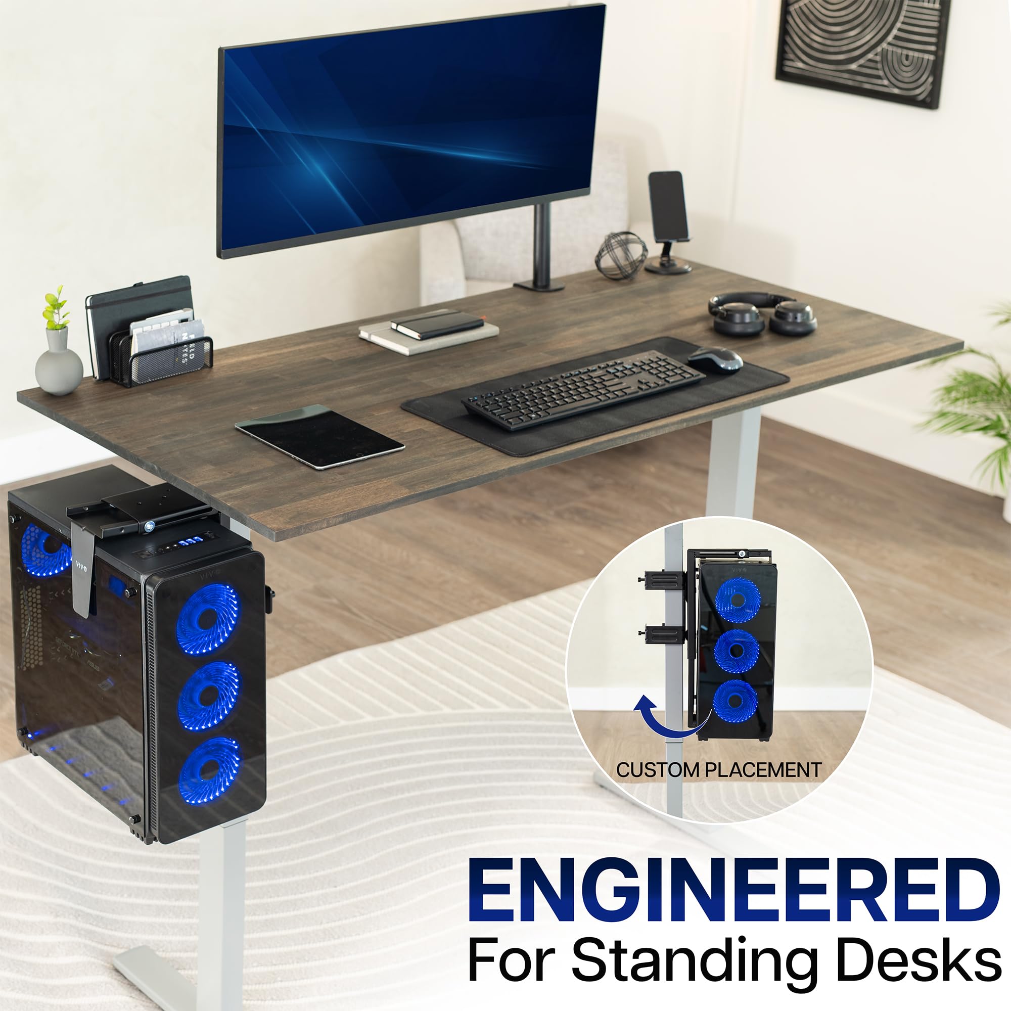VIVO MOUNT-PC01C Support de PC réglable à clipser sous le bureau, support pour unité centrale avec installation sans outil, noir