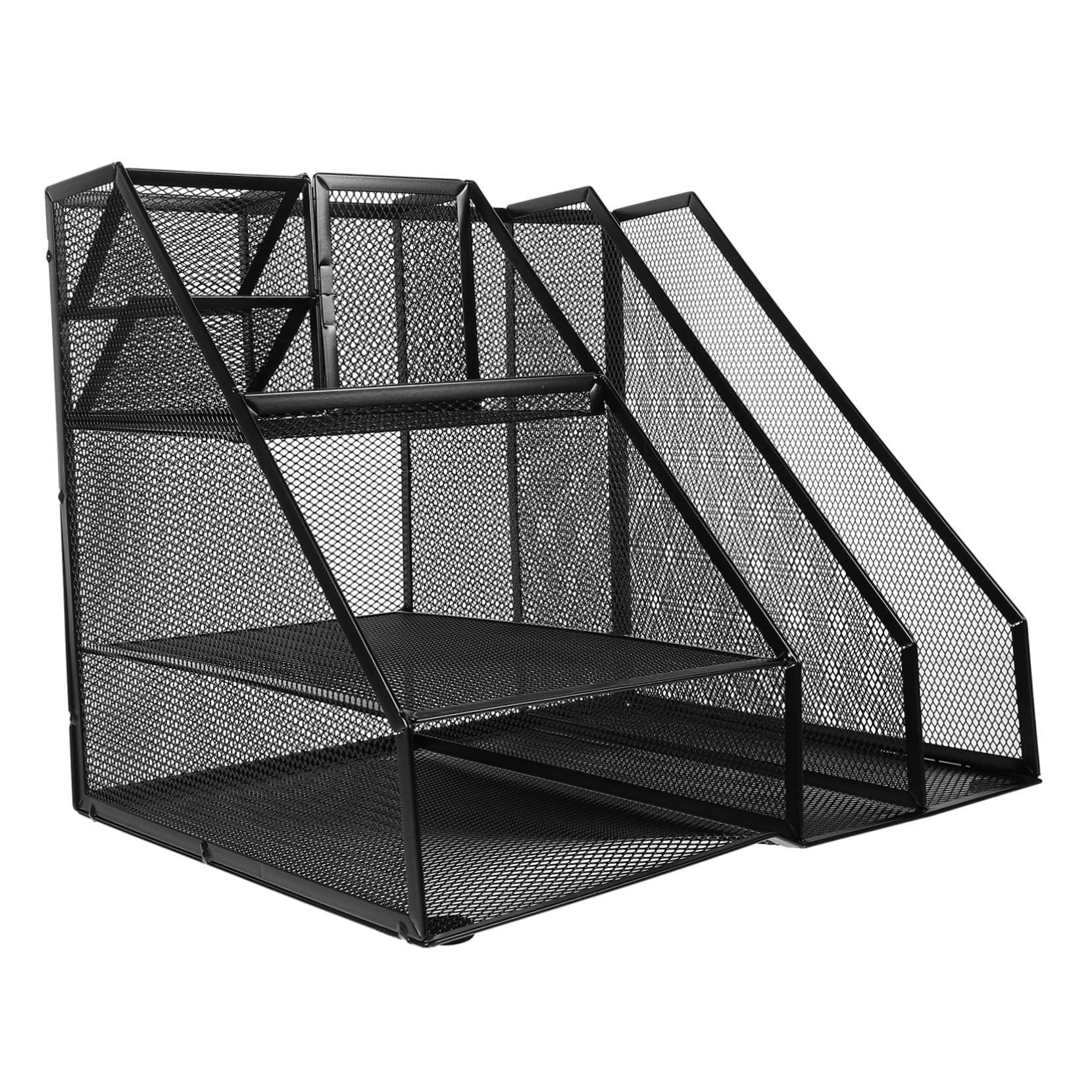 IMIKEYA Organizer da Scrivania in Metallo con Rete Portadocumenti e Porta Penne Laterale Supporto Multi-scomparto Durevole per Ufficio e Casa