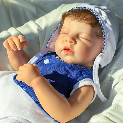 Miniatura 2 de Muñeca realista Reborn bebé niño  19 pulgadas durmiendo recién nacido con cuerpo de tela suave y juguete de alimentación para niños a partir de 3