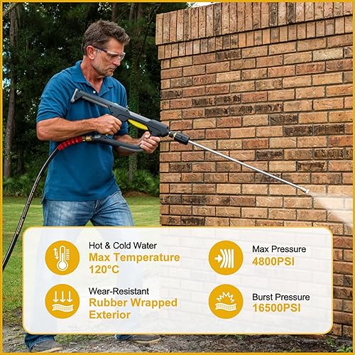 Miniatura 3 de EVEAGE Manguera de lavado a presión de 38 de pulgada, 50 pies, 4800 PSI de alambre de acero de grado industrial trenzado y chaqueta de goma