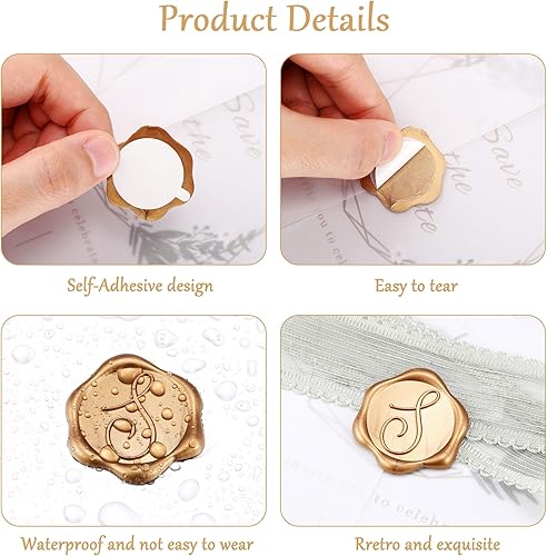 Miniatura 10 de Yoption Calcomanías adhesivas de cera del alfabeto B, paquete de 100 calcomanías de sello de cera de letras, sellos de sobre, calcomanías