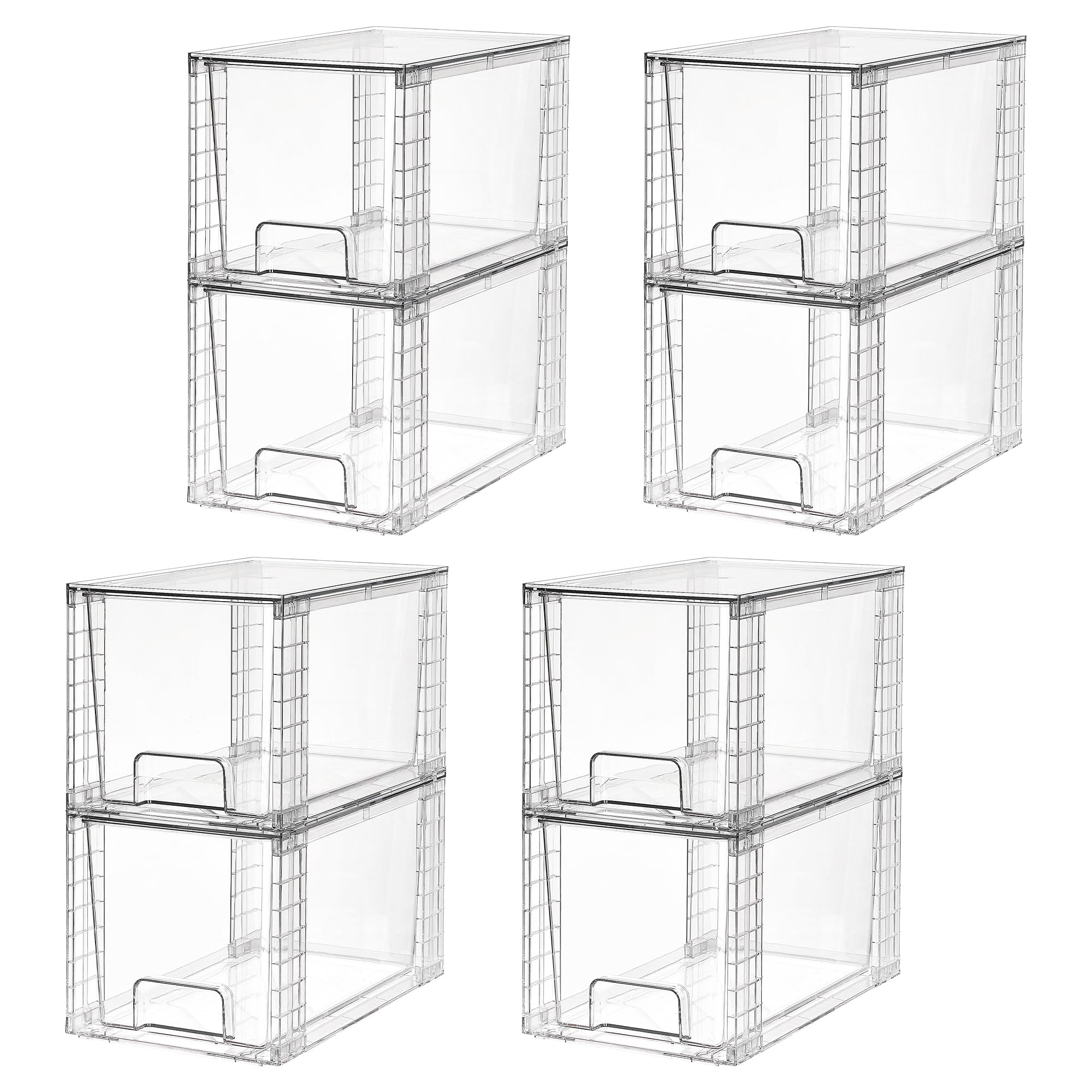 Vtopmart 8 Pack Large Stackable Storage Drawers,Clear Acrylic Drawer Organizers with Handles, Easily Assemble for Fridge, Bathroom,Kitchen Undersink,Cabinet,Pantry Organization and Storage