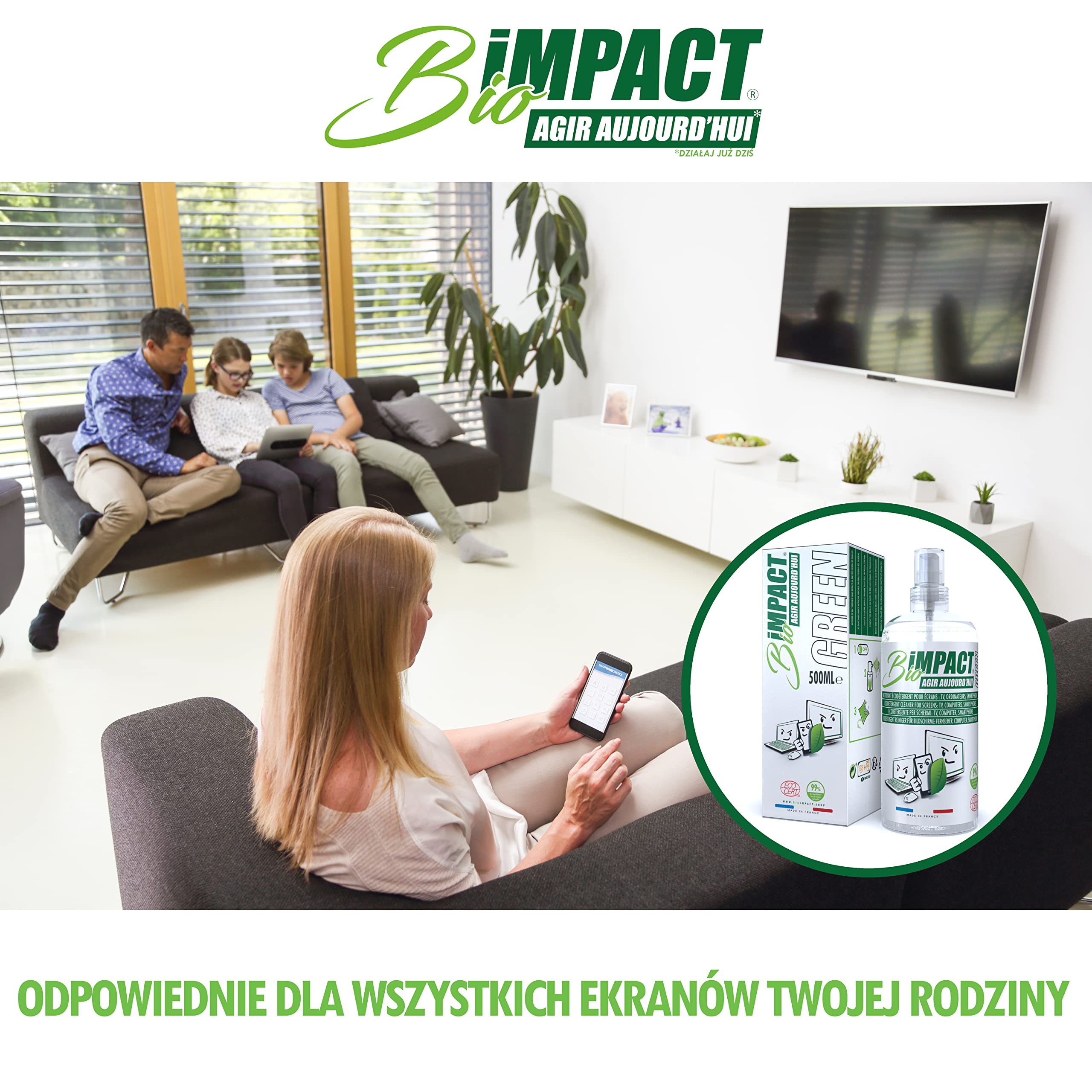 Płyn do czyszczenia ekranów TV, okularów, smartfonów, 500ml, Naturalny z certyfikatem Ecocert