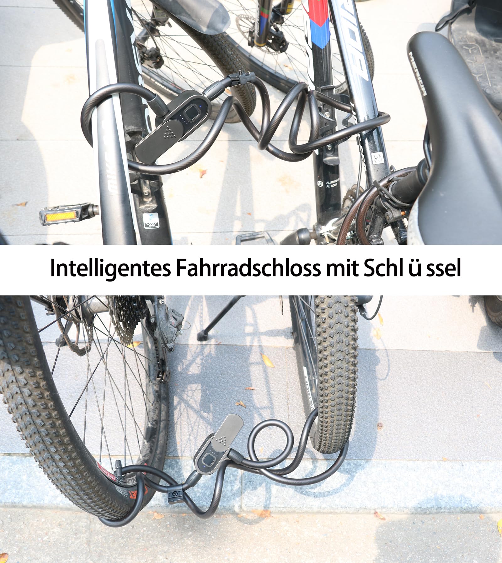 Fingerabdruck-Kabelschloss mit Schlüssel, eLinkSmart Wasserdichtes Fahrradschloss mit 150 cm langem Stahlkabel für Fahrrad, Roller, Motorrad, Tür, Zaun, Tor, Telefon, App und iOS, Uhr entsperren, USB