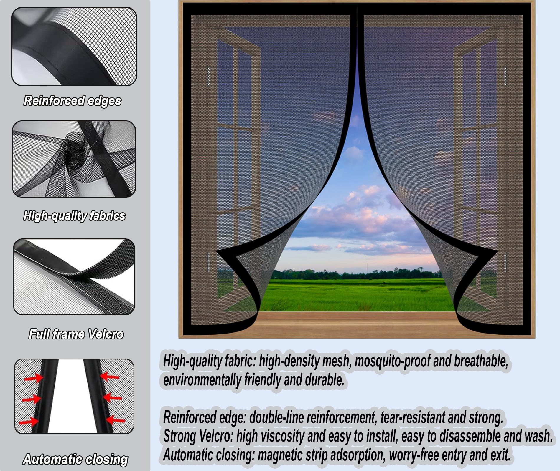 Zanzariera Magnetica per Porte 128 x 230 cm Non È Necessario Praticare Fori Chiude da Sola Tenda Porta Finestra Tenda Magnetica Zanzariera per Terrazza Porte e Finestre, Nero