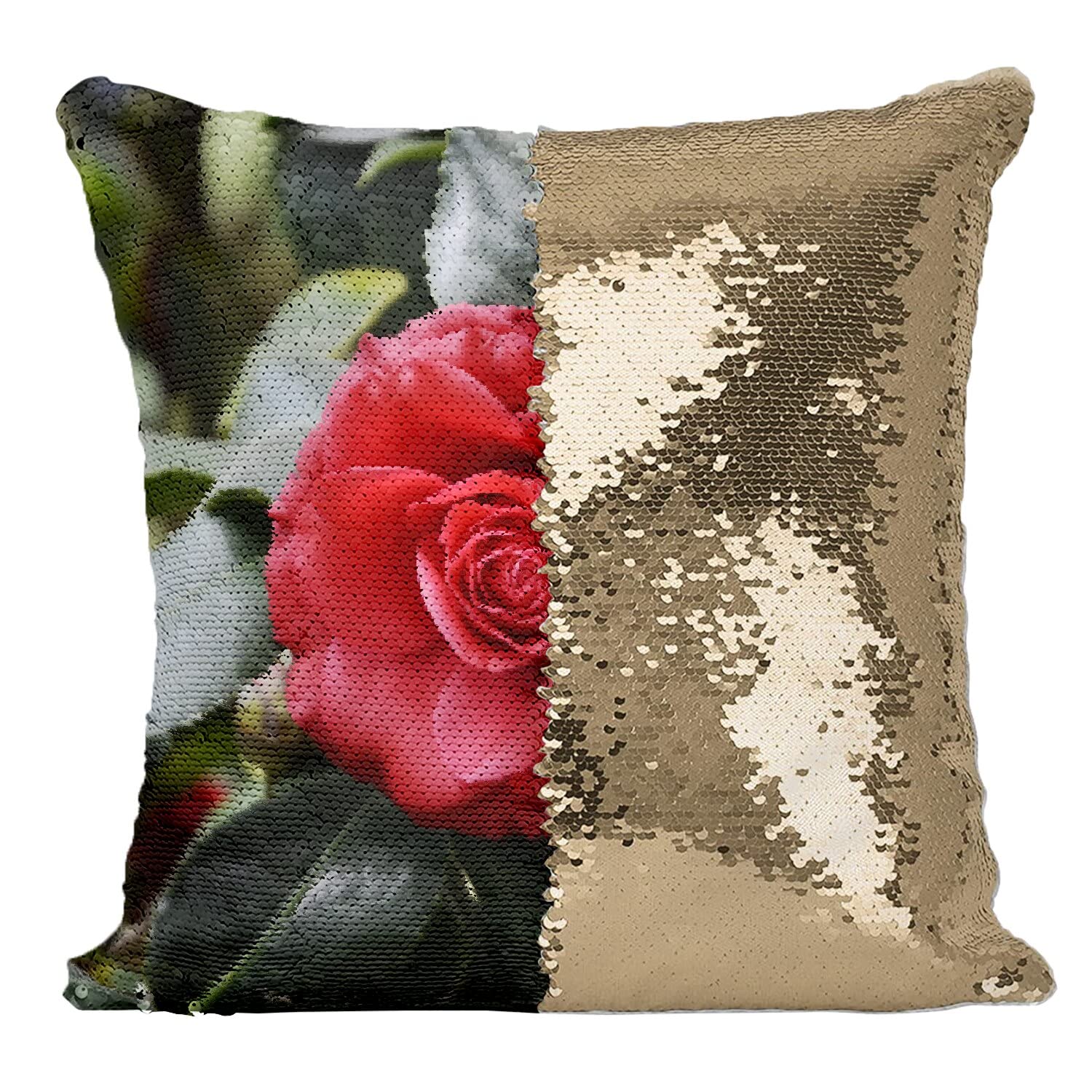 Coussin à paillettes doré motif rose rouge sombre pour exprimer votre passion