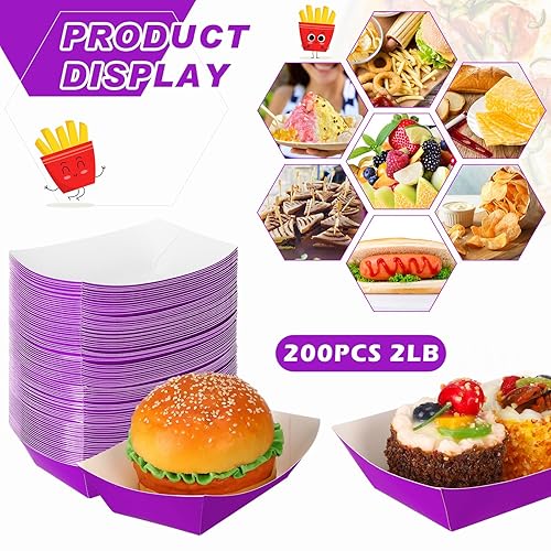 Miniatura 3 de 200 bandejas de papel desechables de papel para alimentos, barcos de cartón, bandejas para nachos, bandejas para perros calientes para carnavales,