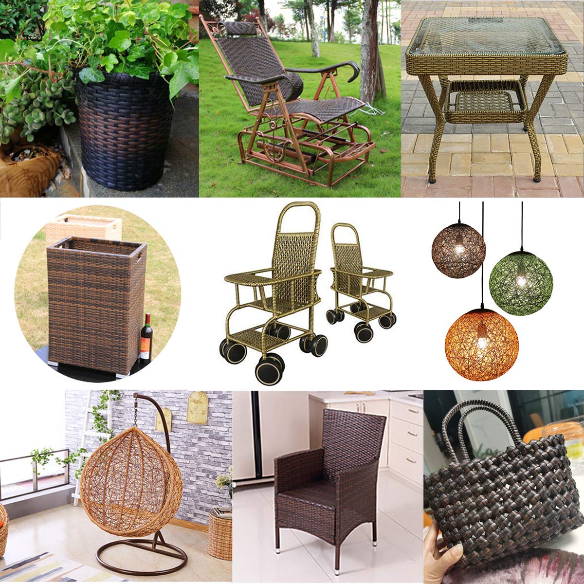 YebiO 500G (70M) Gradientowe Płaskie Tkanie Rattanu, Szerokość 8Mm Syntetyczny Rattan Naprawa Dzianina Materiał Plastikowy Rattan Dla Majsterkowiczów Handmadeniture Krzesło Kosz Stołowy/Wood Grain/3Mm