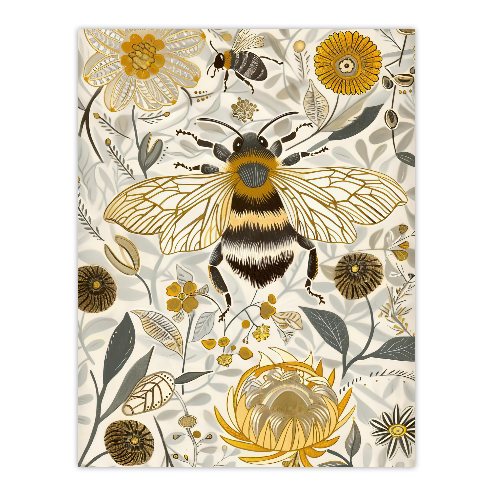 Artery8 Honey Bee Flowers Bright Stylised Floral Design Living Room Large Wall Art Poster Print Thick Paper 18X24 Inch