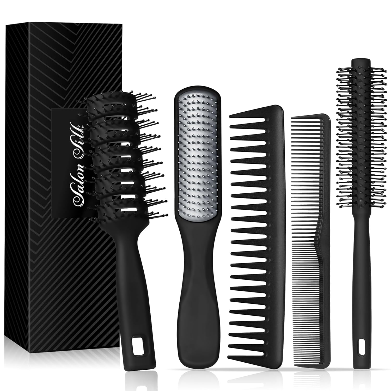 SalonSilk Hair Brush for Men, 5PCS Men Hair Brush & Styling Comb Set – Professional Barber Tools for All Hair Types, Perfect for Styling, Grooming, and Detangling