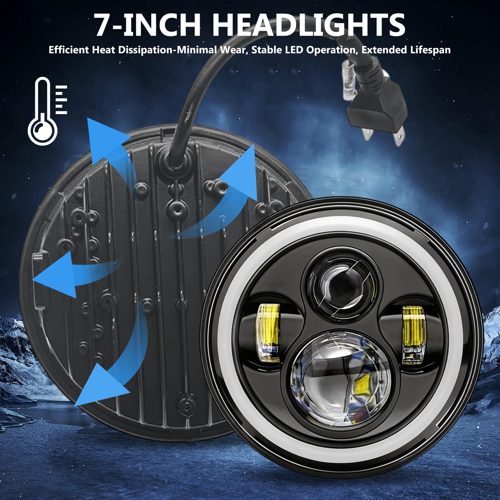 7 Zoll LED Motorrad Scheinwerfer DRL Weiß Blinker Bernstein Scheinwerfer | Scheinwerfer E-geprüft mit Abblendlicht Fernlicht Amber Halo Blinker, Tagfahrlicht Kompatibel mit Gängigen Motorradmodellen