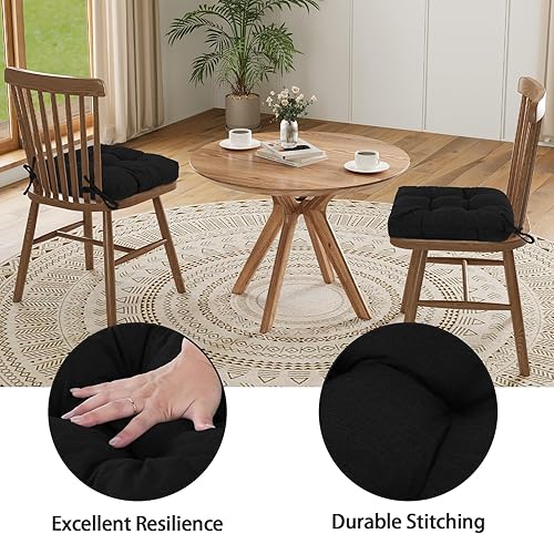 Miniatura 2 de Juego de 6 cojines para sillas de comedor, cojines para sillas de cocina en forma de U, cojines de asiento de taburete de bar con lazos y respaldo