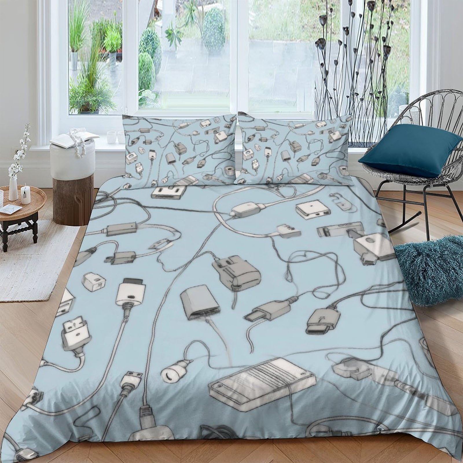 Ctjqhvkz Style-1 3D Printed Books And Cables Fitted Sheet Microfiber Anti-Slip Bed Cover Bedroom Decor Easy Care For Adults Teens Single（135X200cm）