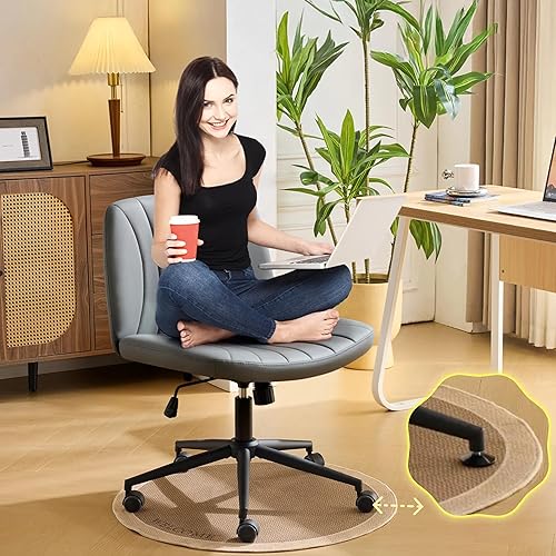 VINGLI Silla con patas cruzadas, silla de escritorio de oficina ancha y cómoda, de doble uso con o sin ruedas, silla de trabajo para computadora,