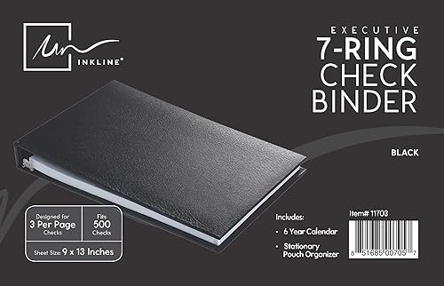 Miniatura 7 de Carpeta ejecutiva de 7 anillas, capacidad de 500 cheques, para hojas de 9 x 13 pulgadas, con organizador de calendario de 6 años, diseño elegante
