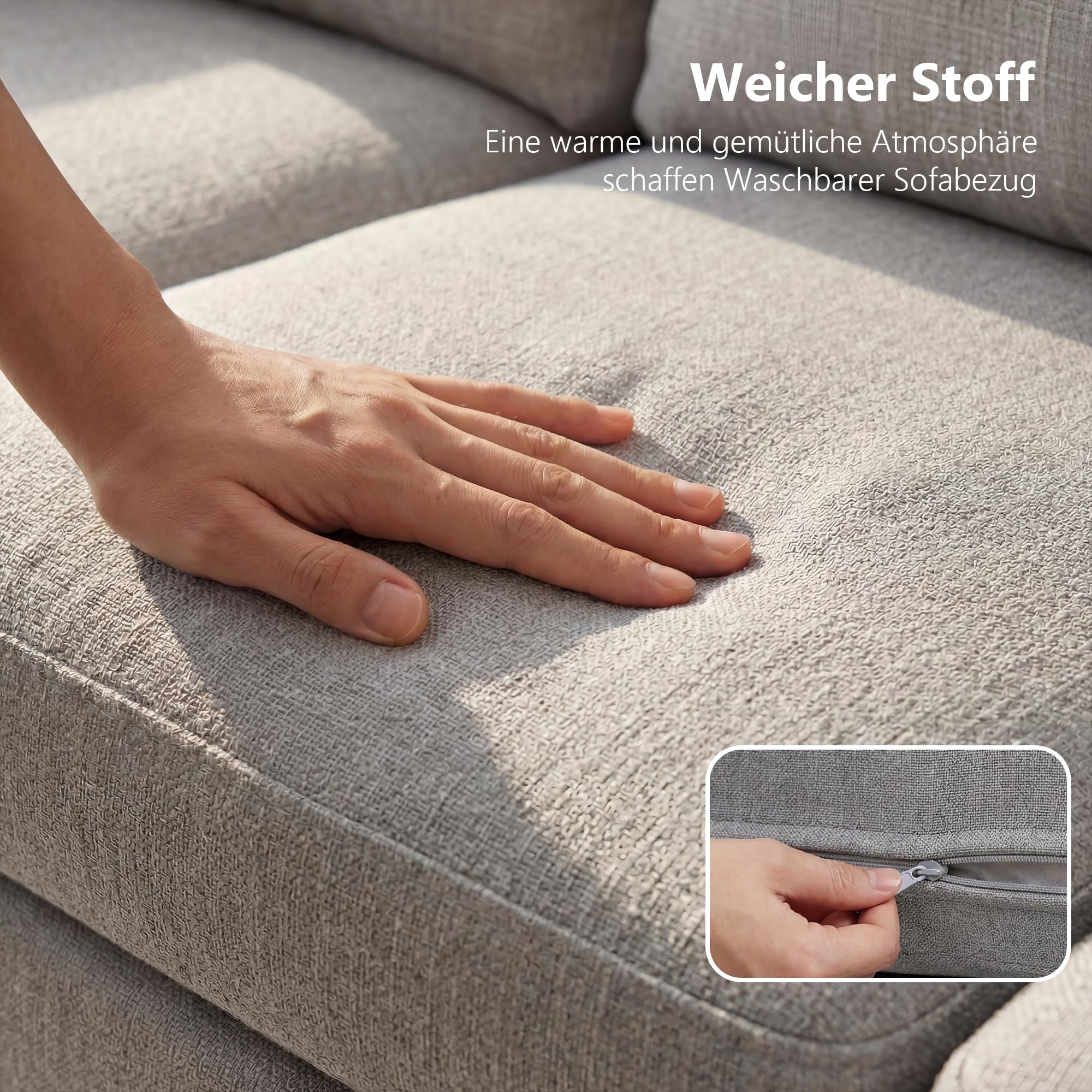 GRAVFORCE Sofa 2 Sitzer mit 2 Ladeports 143 x 63 x 86 cm Klein Sofa kleines Cloud Couch mit Armlehne und Seitentasche Modernes Stoffsofa für Wohnung Wohnzimmer Büro Einfache Montage Hellgrau