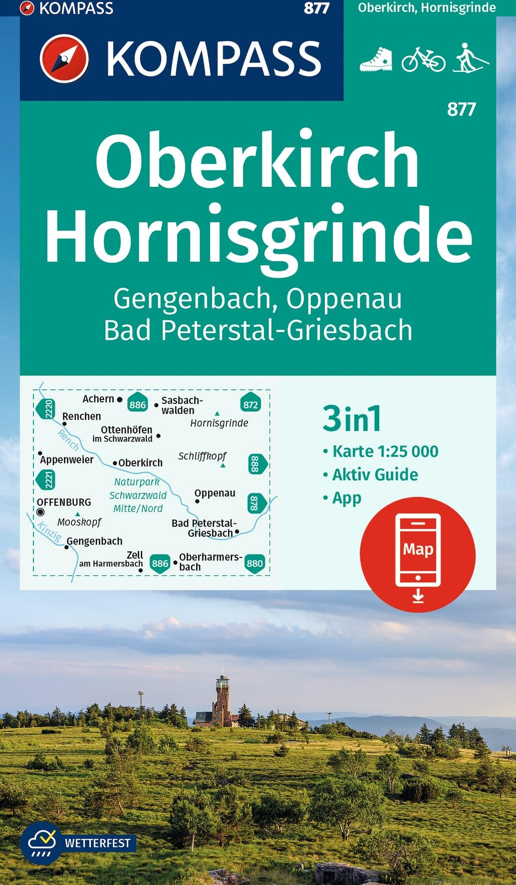 Oberkirch / Hornisgrinde + Aktiv Guide (877): 3in1 Wanderkarte mit Aktiv Guide inklusive Karte zur offline Verwendung in der KOMPASS-App. Fahrradfahren. Langlaufen.