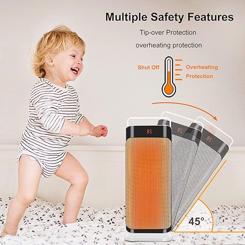 Miniatura 4 de Calentador eléctrico portátil con control remoto calentador de cerámica de calentamiento rápido termostato ajustable temporizador de 12 horas