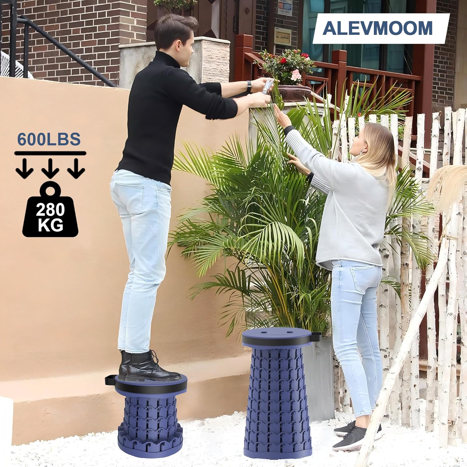 ALEVMOOM 2026 Upgraded 18.1" Collapsible Stool with Cushion & Carry Bag, 600lbs Max Weight Portable Telescoping Stool, More Sturdy Lightweight Retractable Seat Folding Chair for Camping & Outdoors