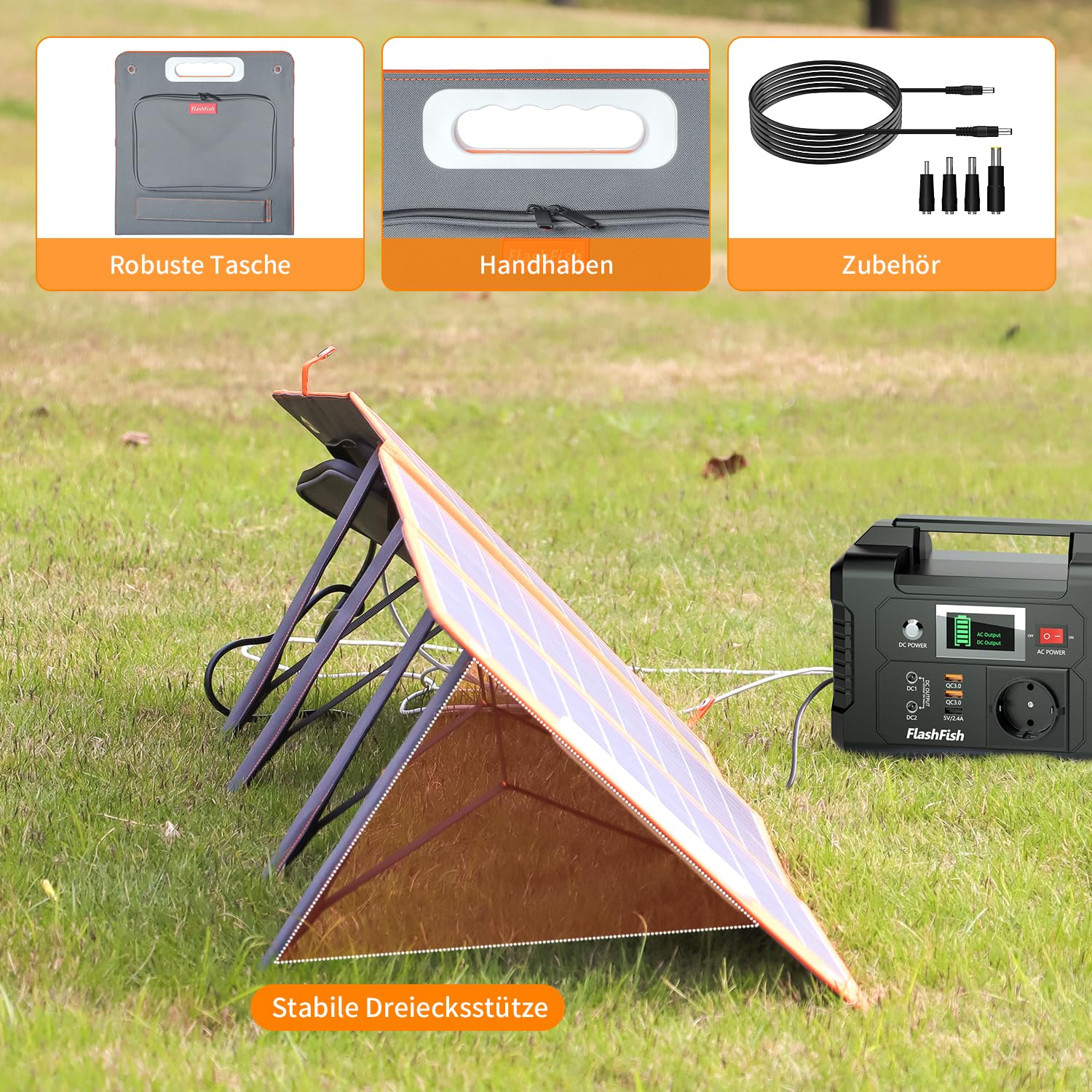 FlashFish Powerstation 100W Solarpanel 151Wh 200W Solargenerator AC 230V Notstromaggregat Akku LCD Anzeige Camping Solaranlage