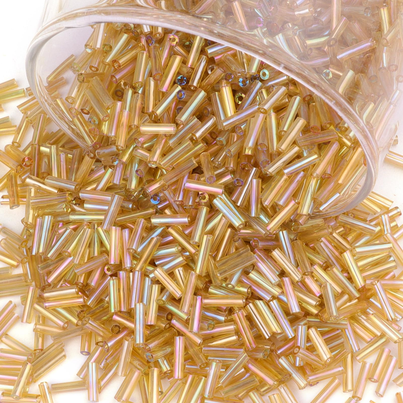 4000 Stück Curry hell Röhrenperlen,Tube Perlen für Armbänder, 7x2mm Gerade Röhrchen Perlen, Kleine Glasperlen Bastelperlen für DIY Halskette Ohrring Handwerk