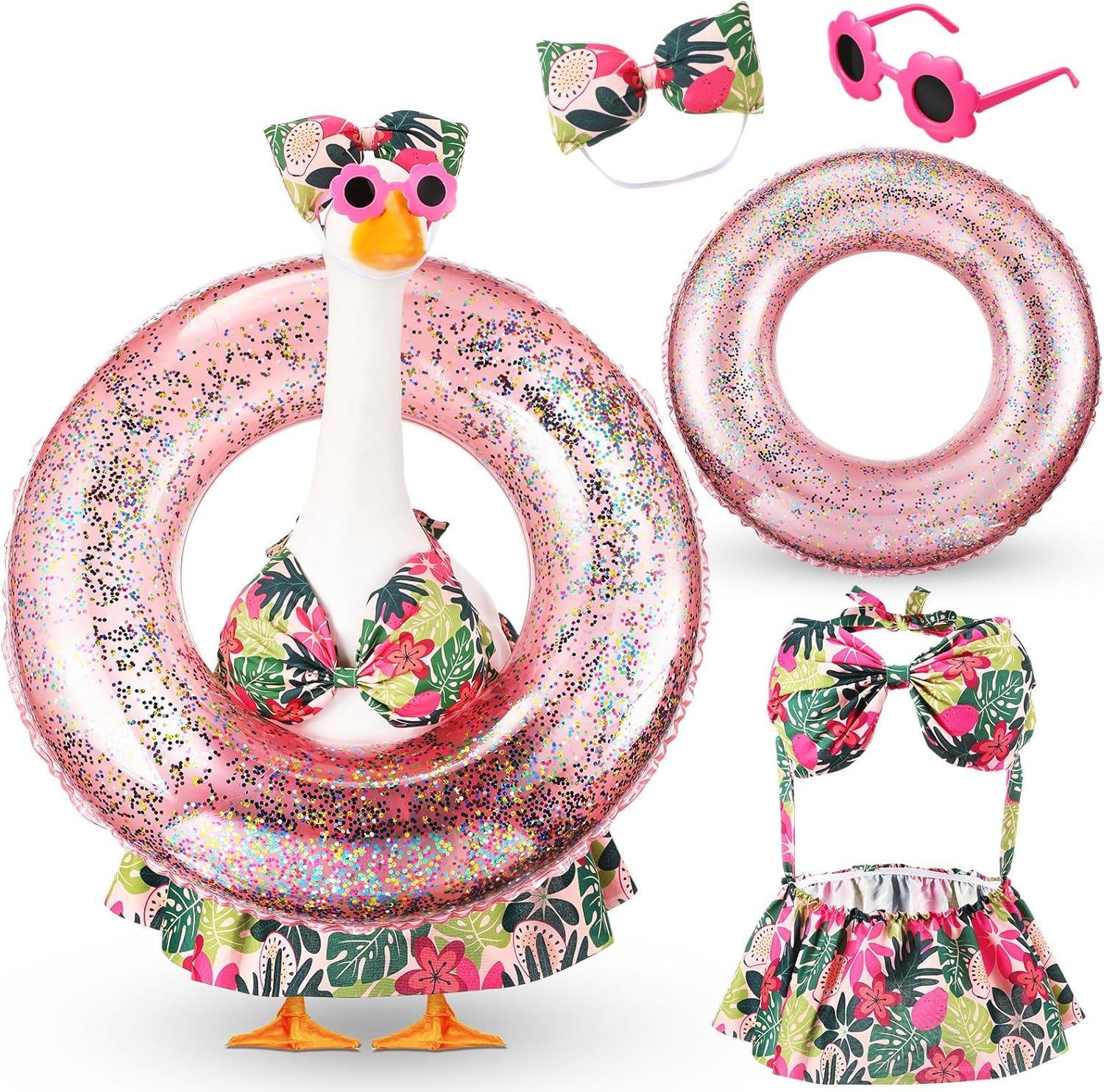 LUOKER Summer Porch Goose Outfit,Hawaiian Porch Goose Bikini with Sunglasses and Swim Ring,for 23" Summer Goose Garden Patio Statue Decor