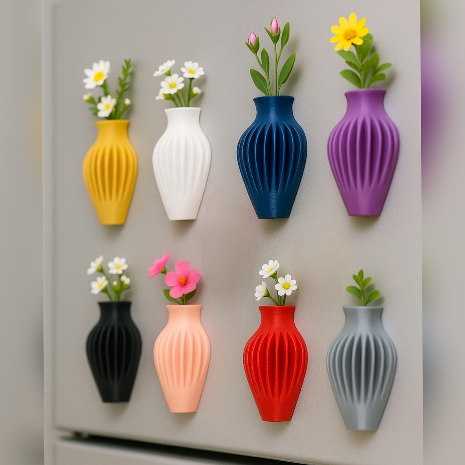 3D Printed Vase Fridge Magnets Set of 8 - Modern Boho Decorative Refrigerator Magnets for Kitchen, Office, Whiteboard - Eco-Friendly, Non-Toxic PLA - Unique Home Decor Gift
