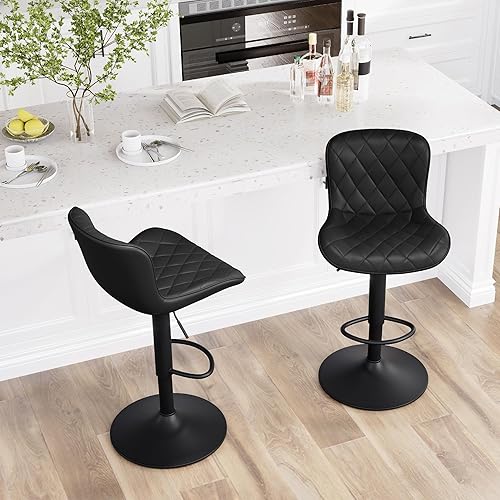 Miniatura 18 de YOUNUOKE Taburetes de bar de altura de mostrador para isla de cocina de 24 pulgadas, de metal, negro, juego de 2 taburetes giratorios ajustables con