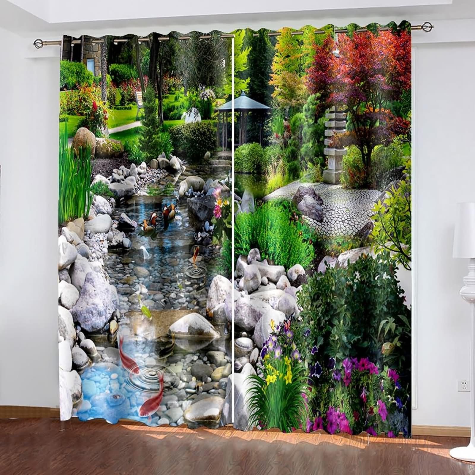 Cortinas de paisaje de jardín Bishilin de 2 paneles para sala de estar en poliéster colorido