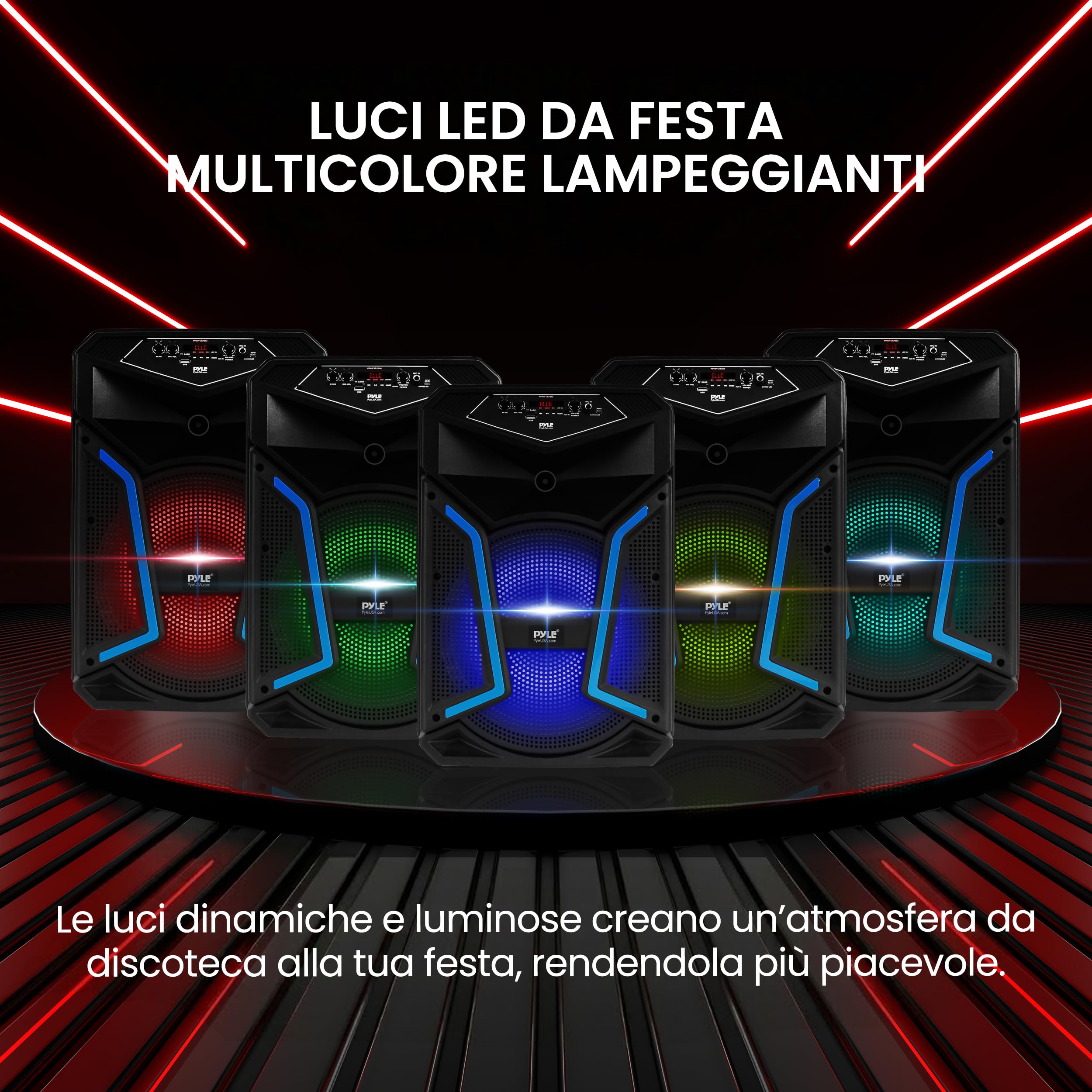 Pyle Cassa Bluetooth, Altoparlante Bluetooth, Speaker PA Portatile 800 Watt da Esterno, Cassa con Ingresso Microfono, Luci per Feste, MP3/USB, Radio FM, con Ruote, Microfono e Telecomando, Nero